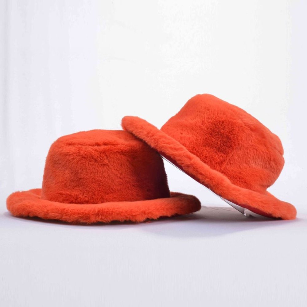 Men's Fashion Orange | Red Bottom Faux Fur Hat NWT